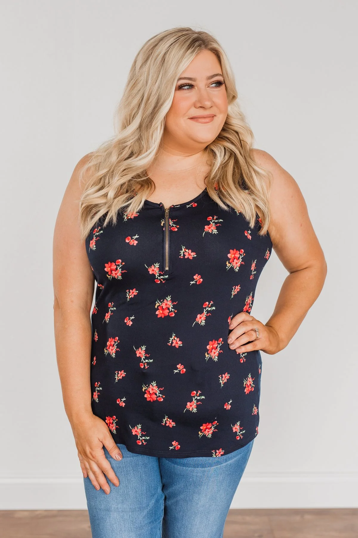 Girls Just Want To Have Fun Zipper Henley Tank- Navy - Image 8