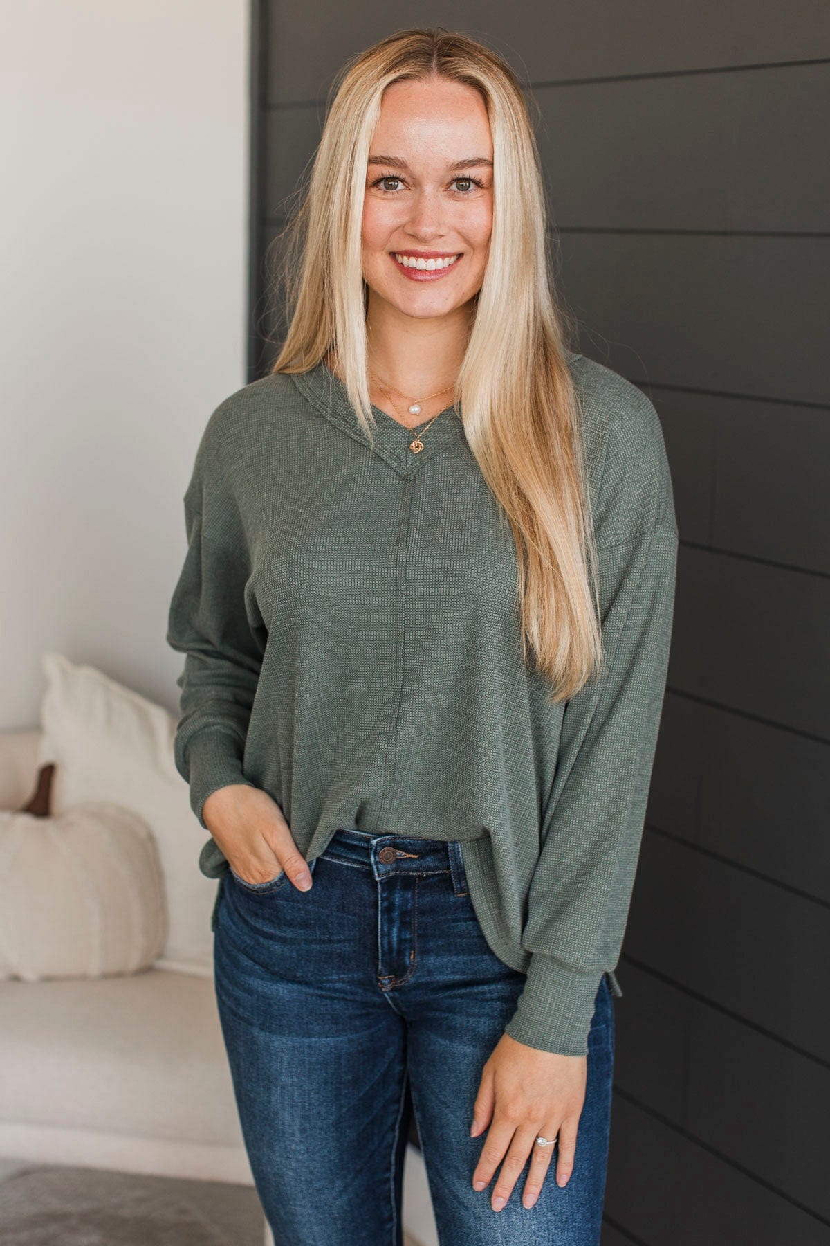 Give A Little Love V-Neck Top- Olive - Image 2