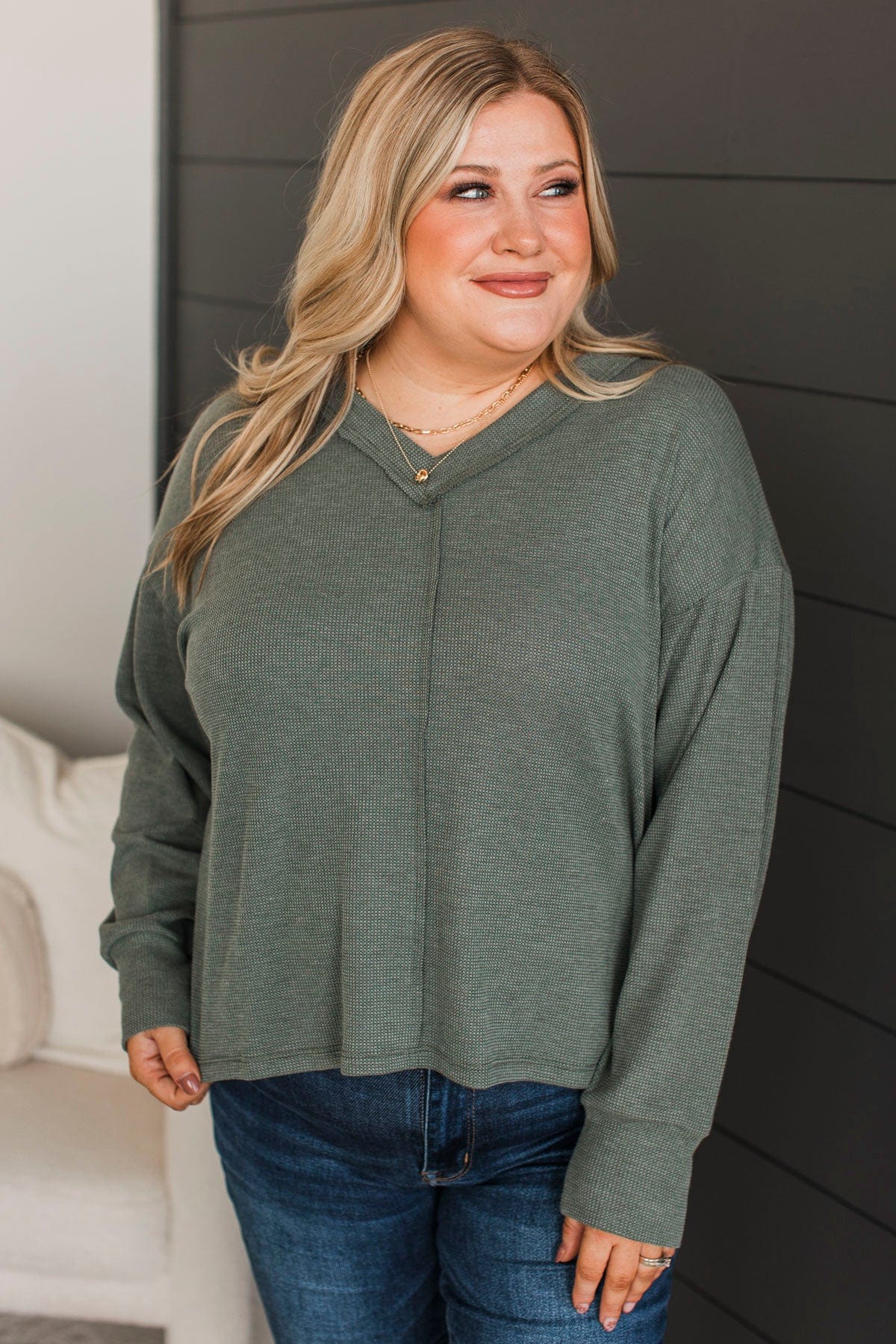 Give A Little Love V-Neck Top- Olive - Image 3