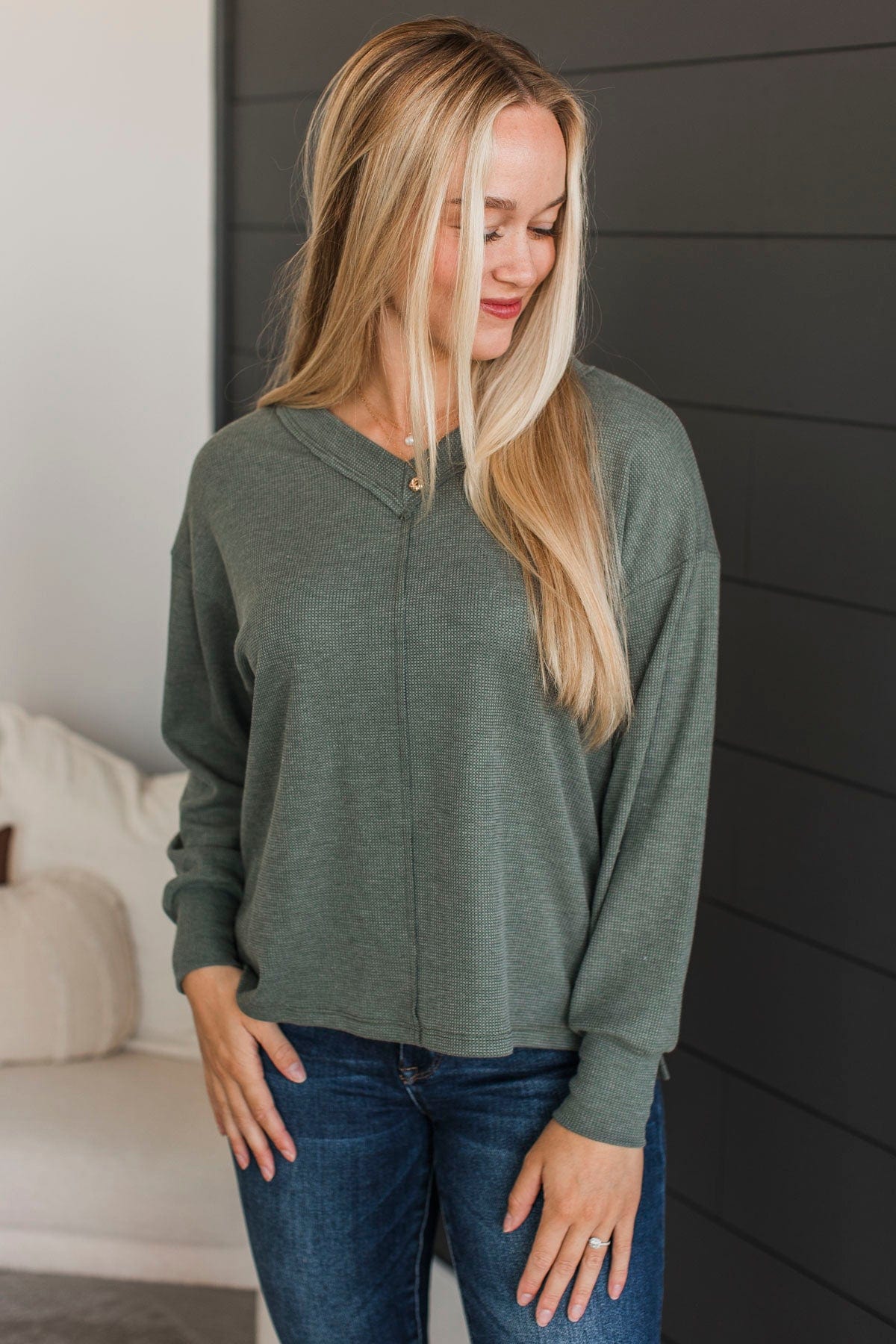 Give A Little Love V-Neck Top- Olive - Image 4