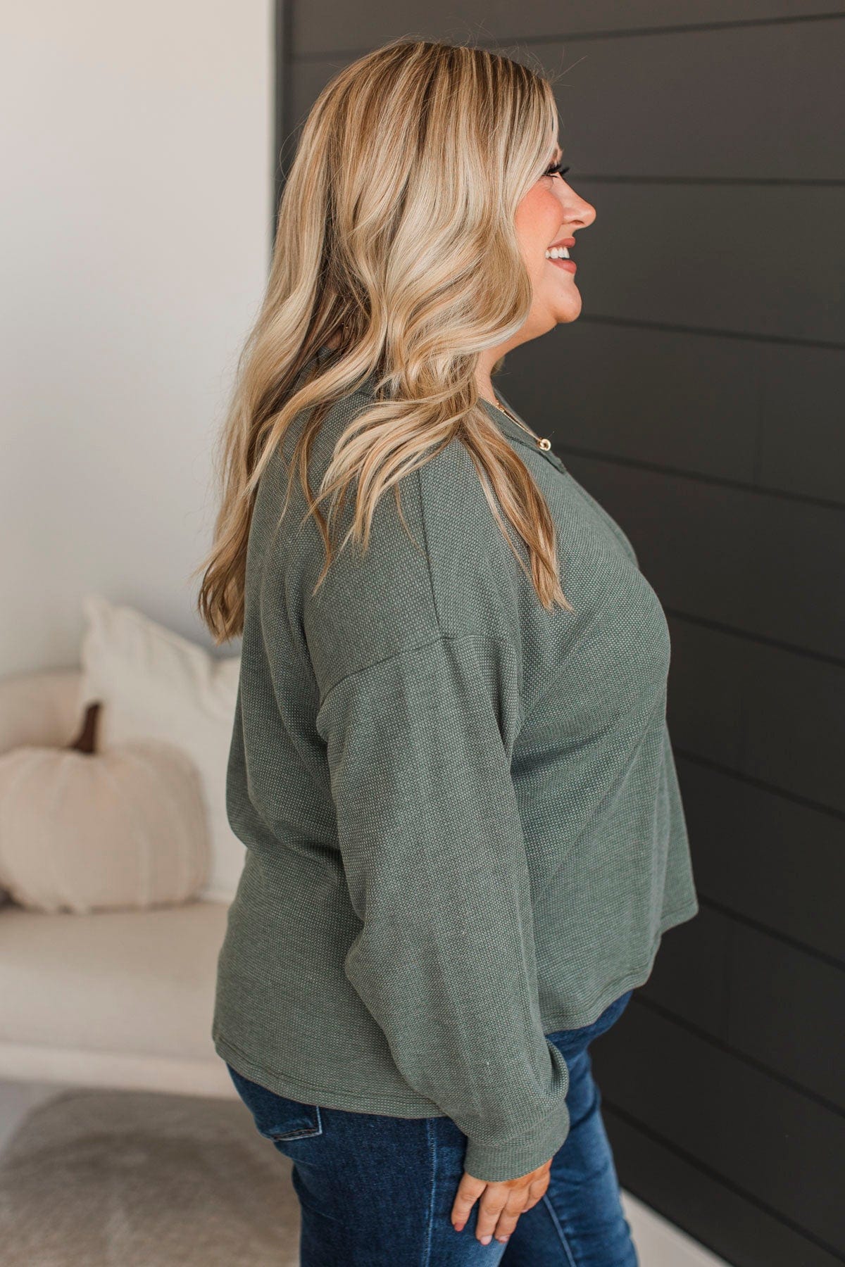Give A Little Love V-Neck Top- Olive - Image 5