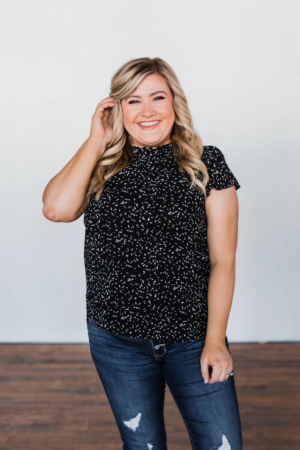 Give It A Go Ruffle Sleeve Top- Black & Ivory - Image 5