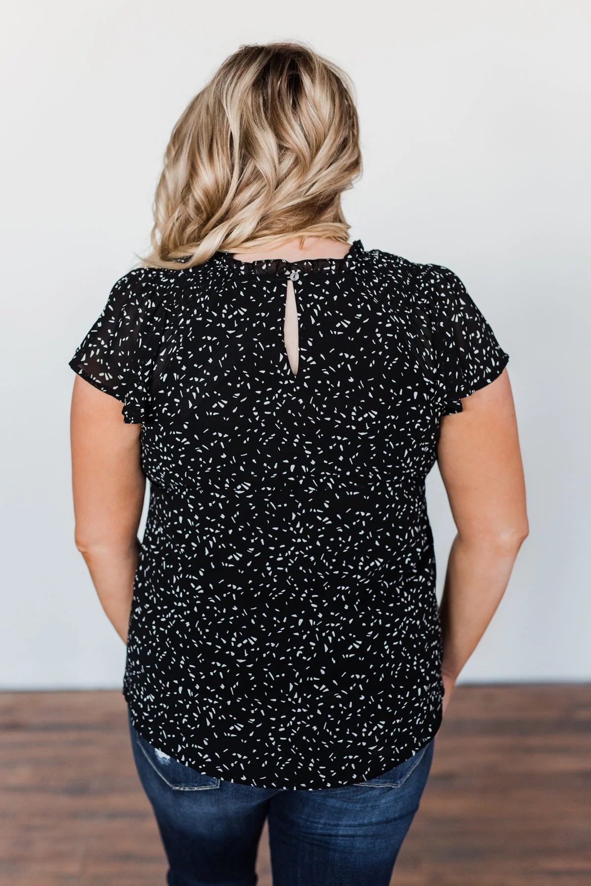 Give It A Go Ruffle Sleeve Top- Black & Ivory - Image 7