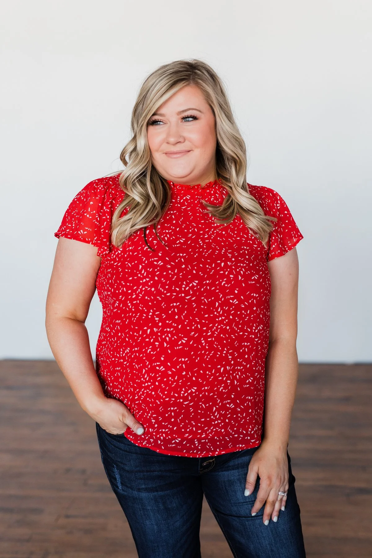 Give It A Go Ruffle Sleeve Top- Red - Image 5