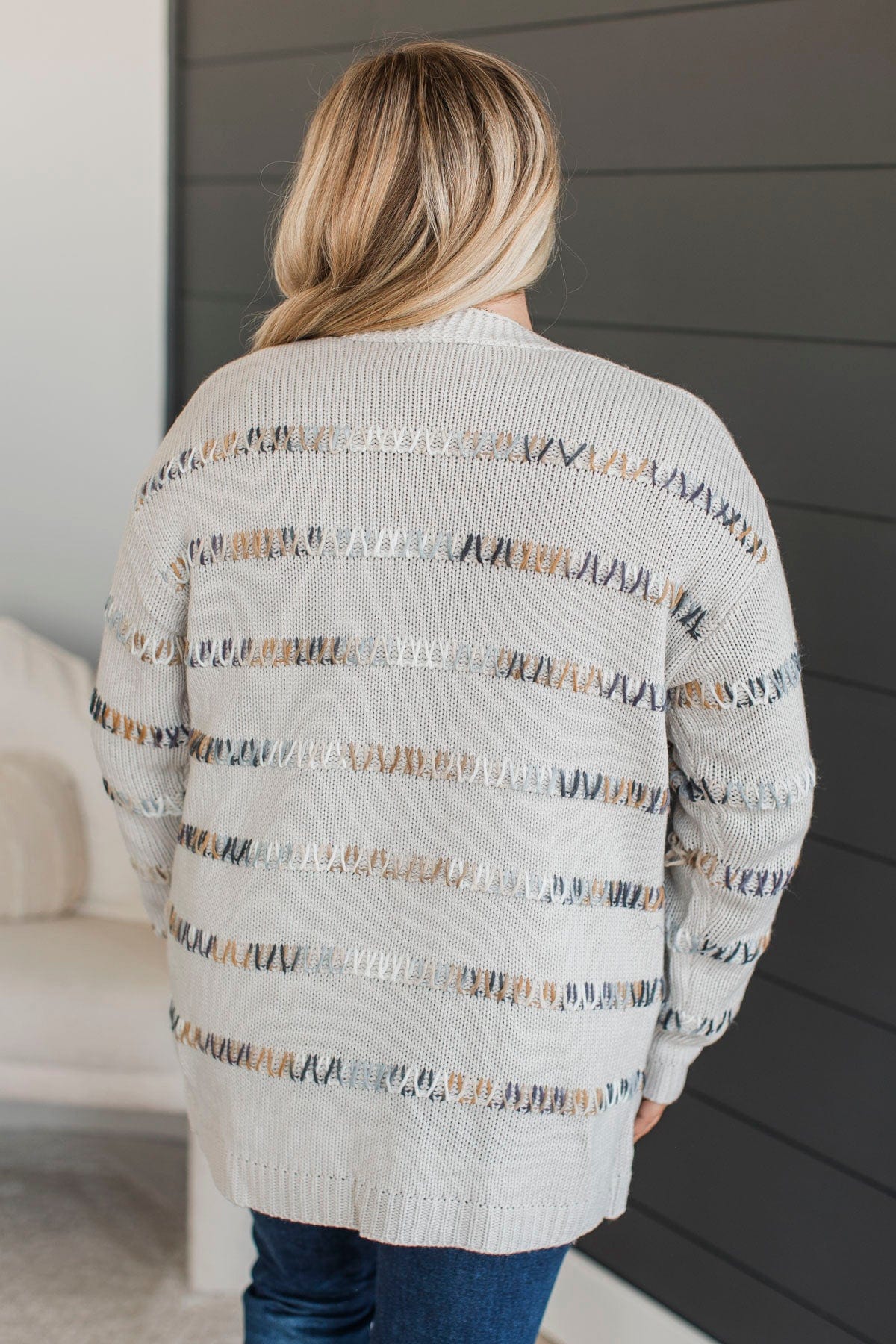 Give It A Shot Striped Cardigan- Light Grey - Image 8