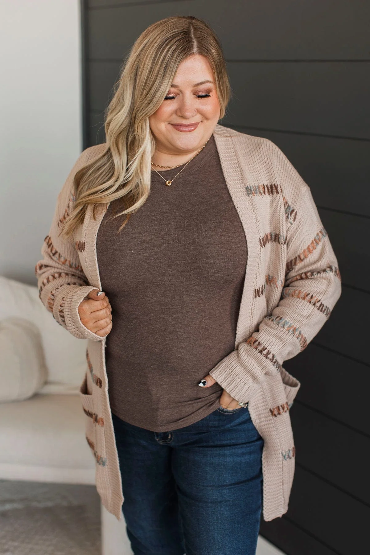 Give It A Shot Striped Cardigan- Light Mocha - Image 4
