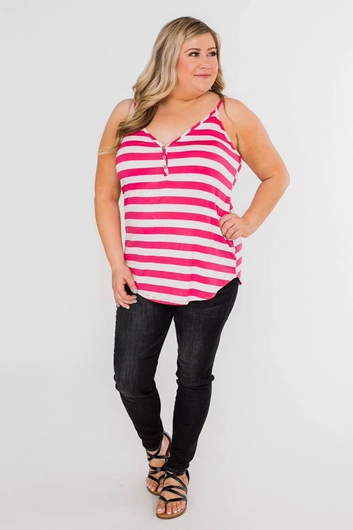 Give It To Me Striped Tank Top- Hot Pink - Image 3
