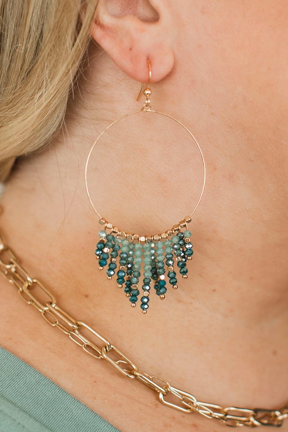 Give Me Love Beaded Dangle Earrings- Teal - Image 2