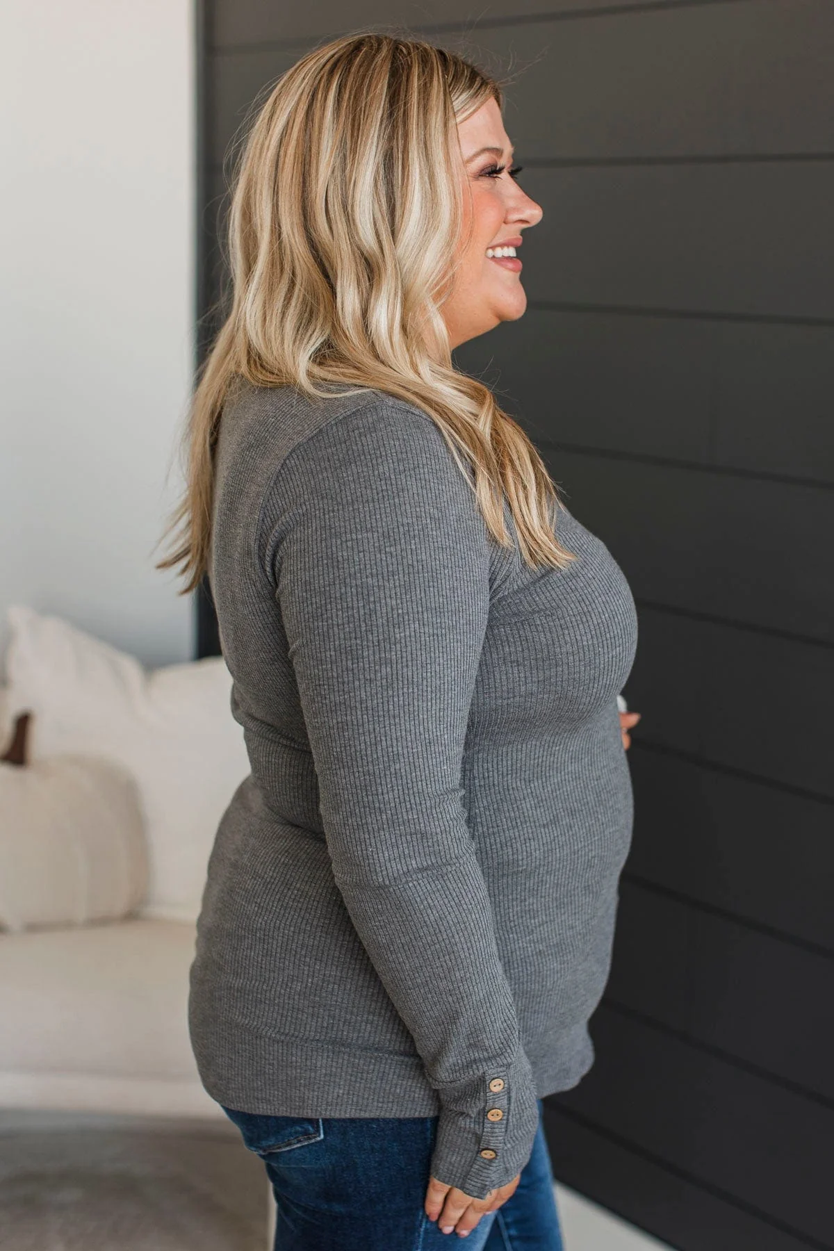 Give Your Best Henley Top- Charcoal - Image 5