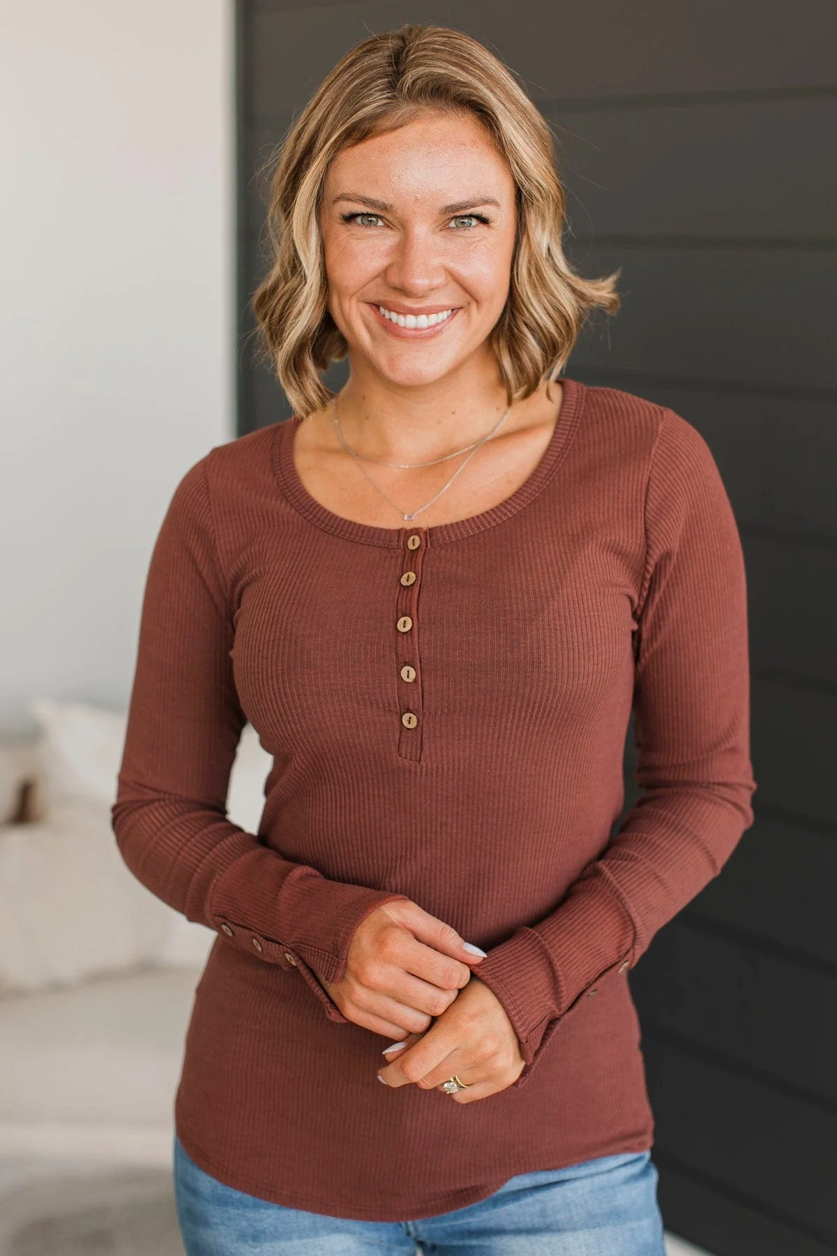 Give Your Best Henley Top- Red Brown - Image 3