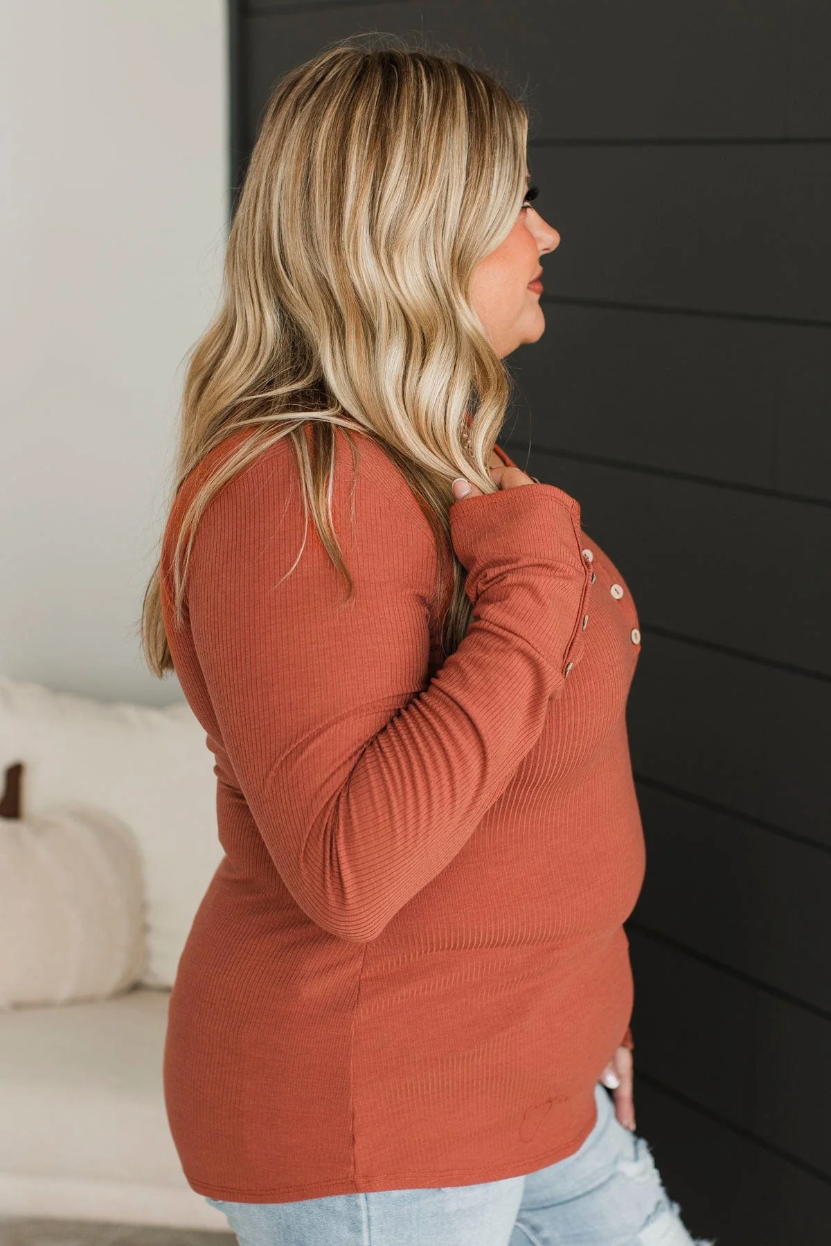 Give Your Best Henley Top- Terracotta - Image 6
