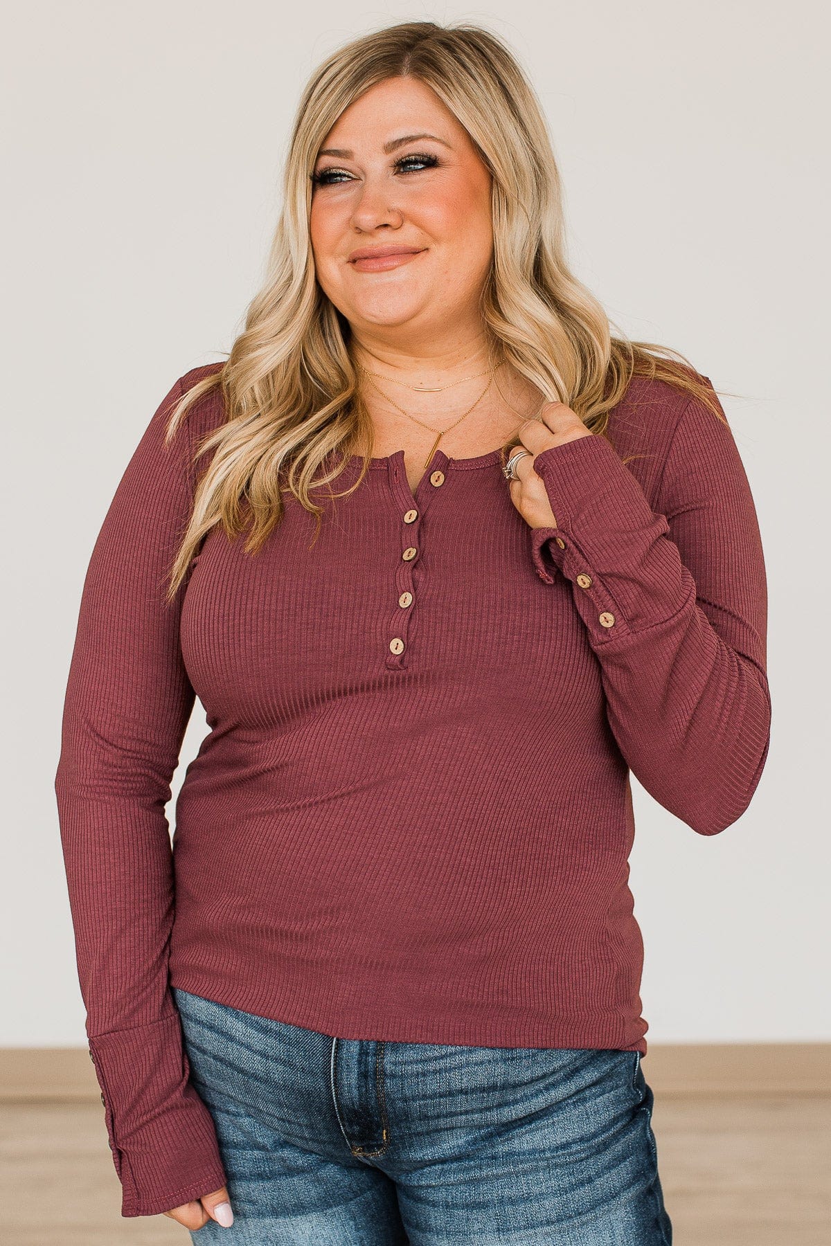 Give Your Best Long Sleeve Henley Top- Brick - Image 4