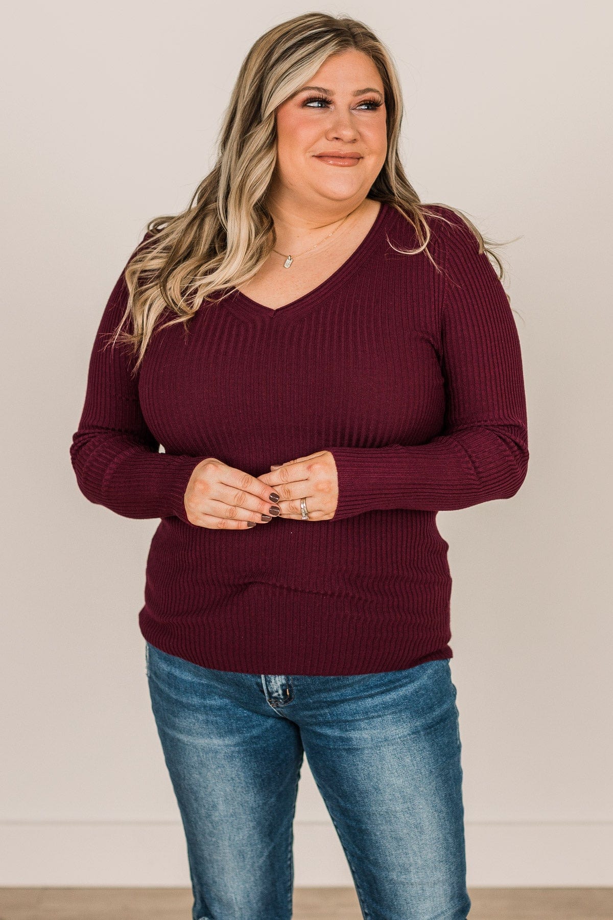 Given The Chance Ribbed Knit Sweater- Burgundy - Image 2