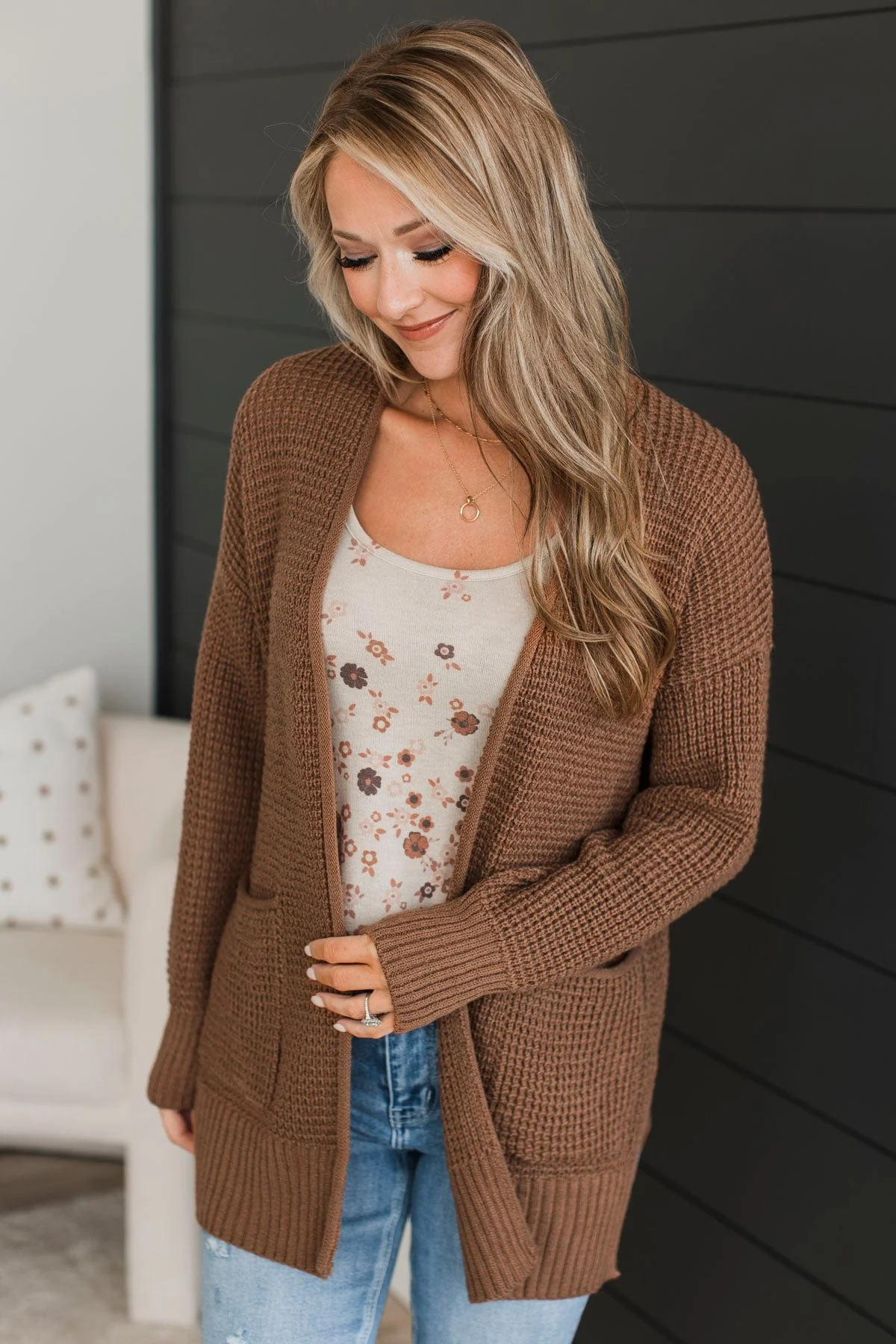Gives Me Feelings Knit Cardigan- Deep Camel