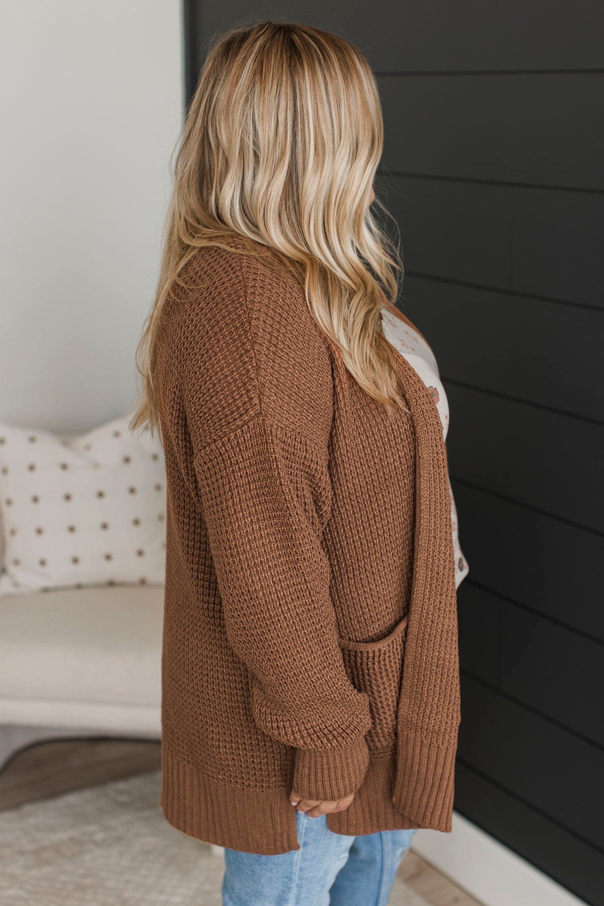 Gives Me Feelings Knit Cardigan- Deep Camel - Image 6