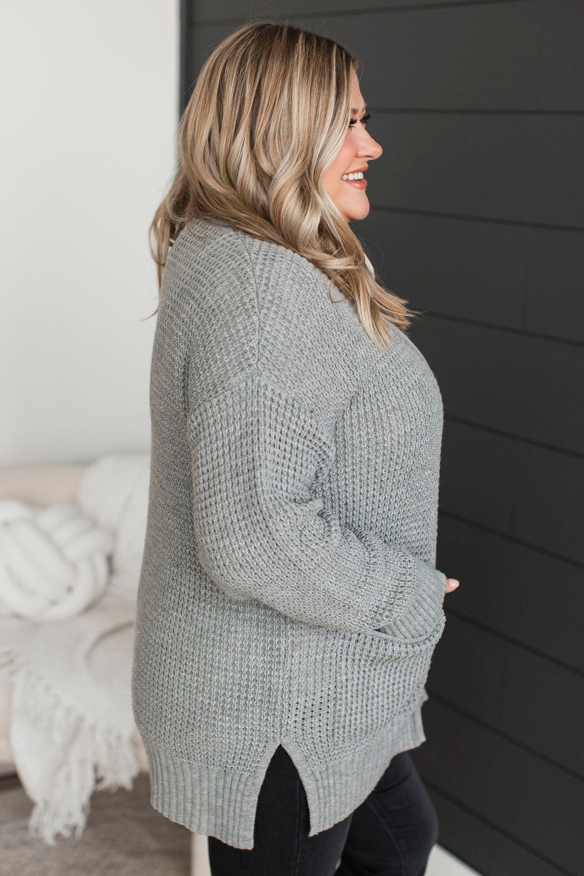 Gives Me Feelings Knit Cardigan- Heather Grey - Image 5