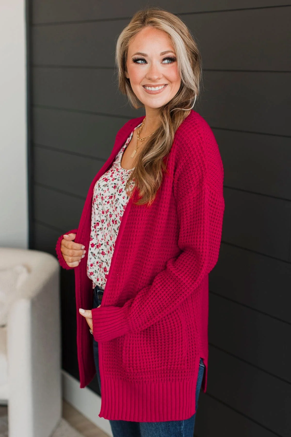 Gives Me Feelings Knit Cardigan- Hot Pink - Image 2
