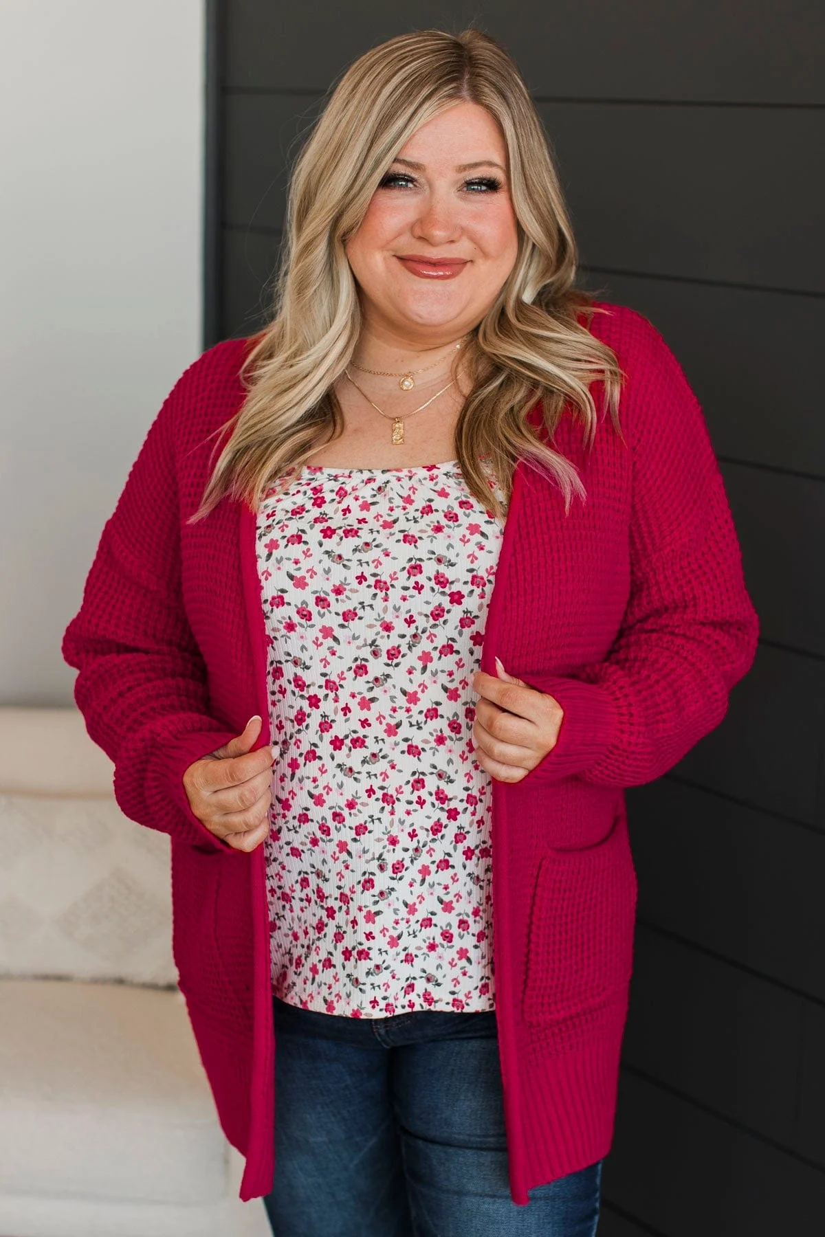 Gives Me Feelings Knit Cardigan- Hot Pink - Image 3