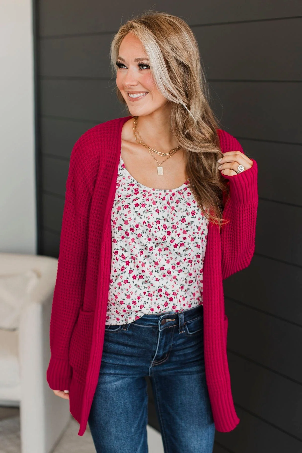 Gives Me Feelings Knit Cardigan- Hot Pink - Image 4