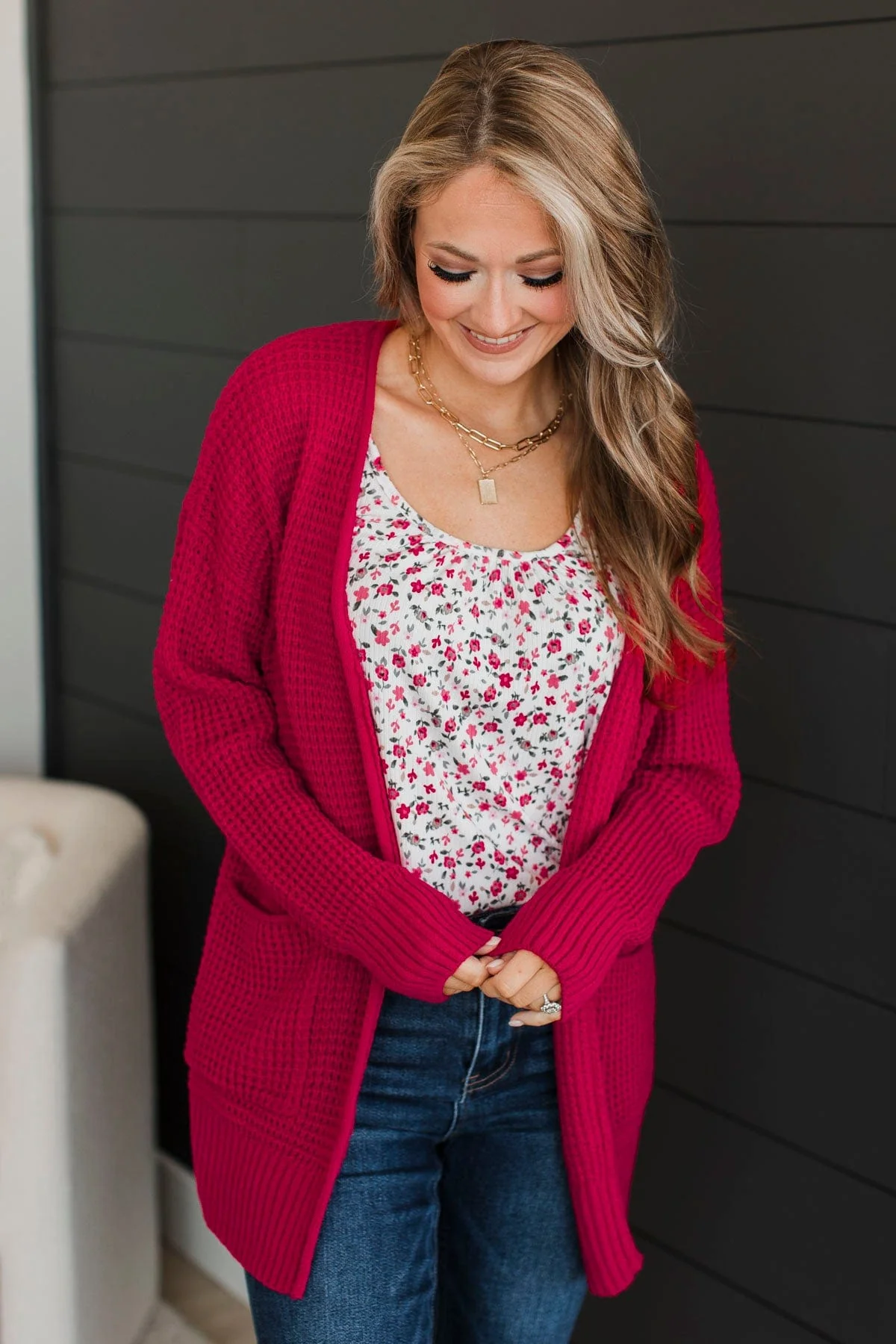 Gives Me Feelings Knit Cardigan- Hot Pink - Image 5