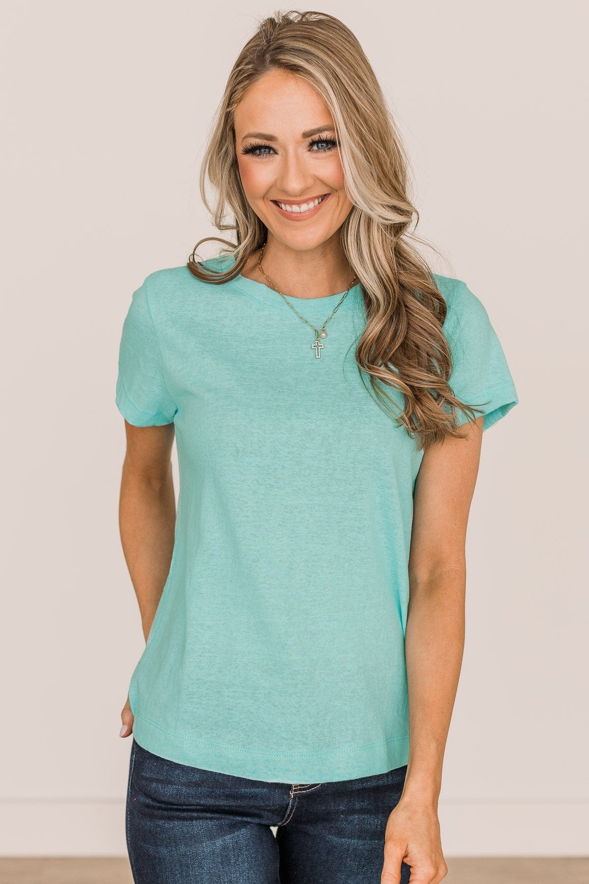 Gives Me Hope Short Sleeve Knit Top- Aqua - Image 3