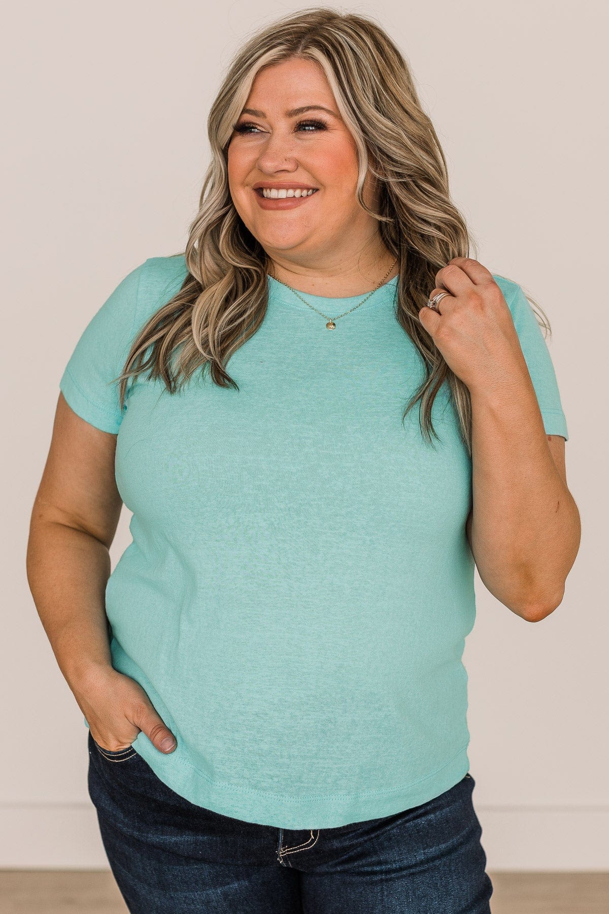 Gives Me Hope Short Sleeve Knit Top- Aqua - Image 4