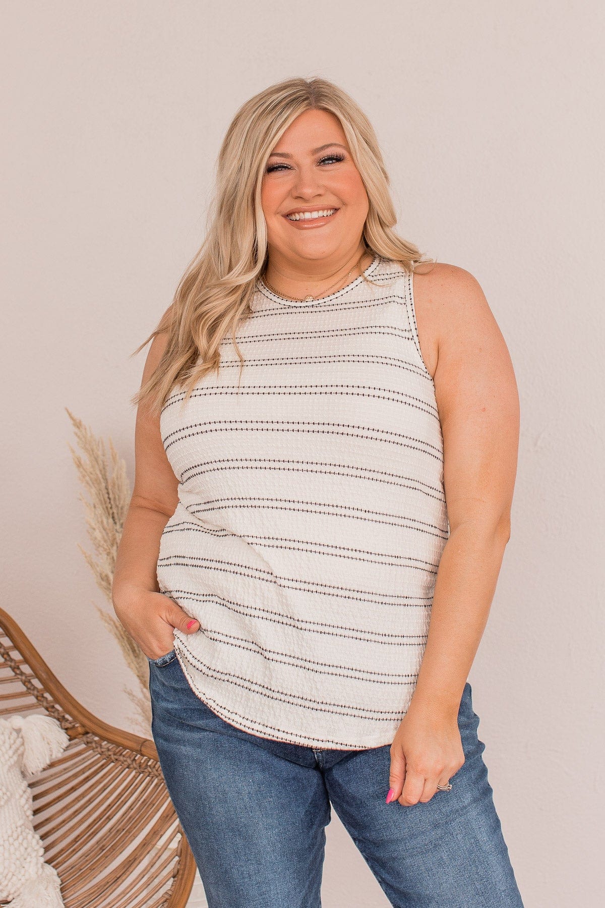 Giving All Of Me Striped Tank- Off White - Image 2