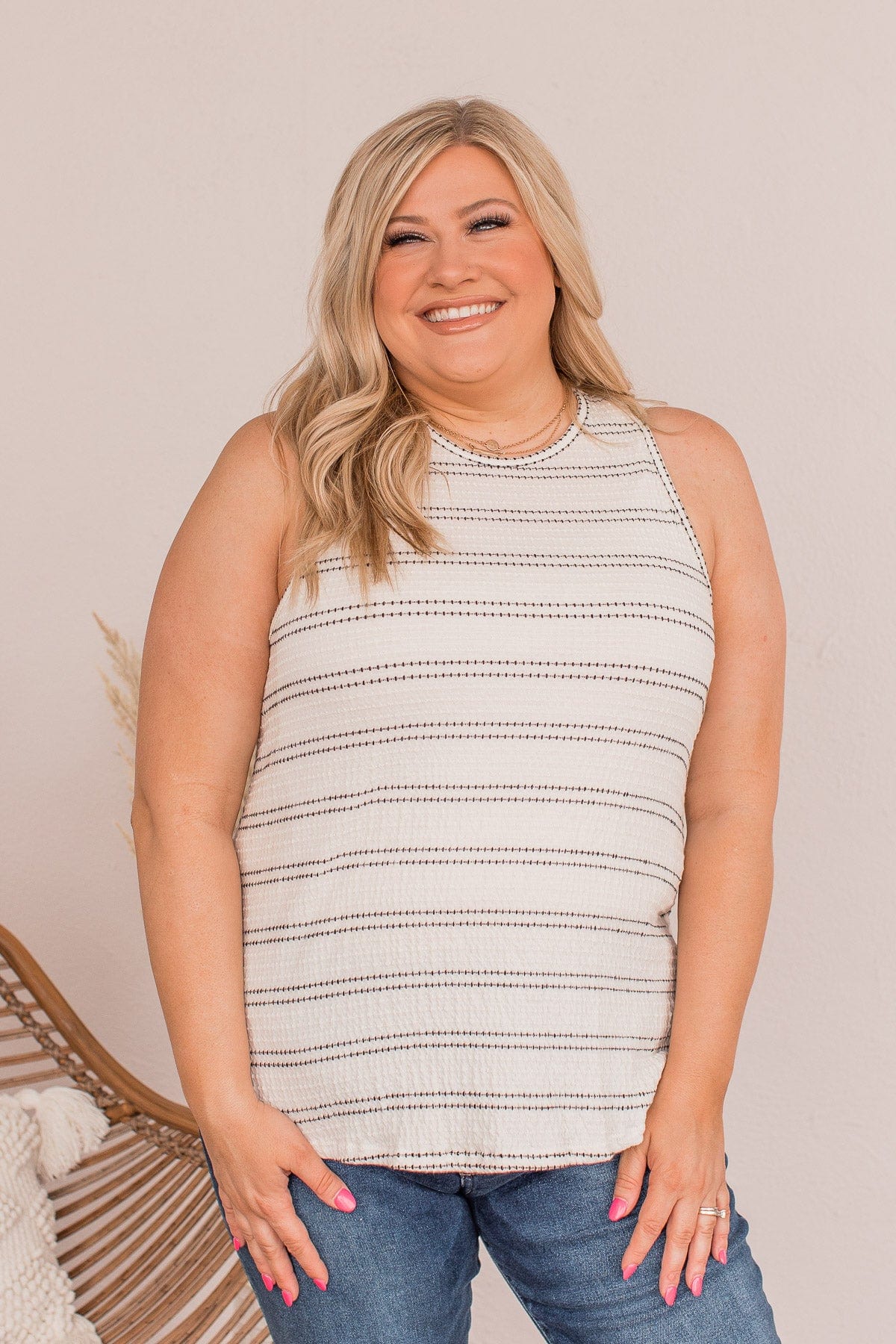 Giving All Of Me Striped Tank- Off White - Image 4
