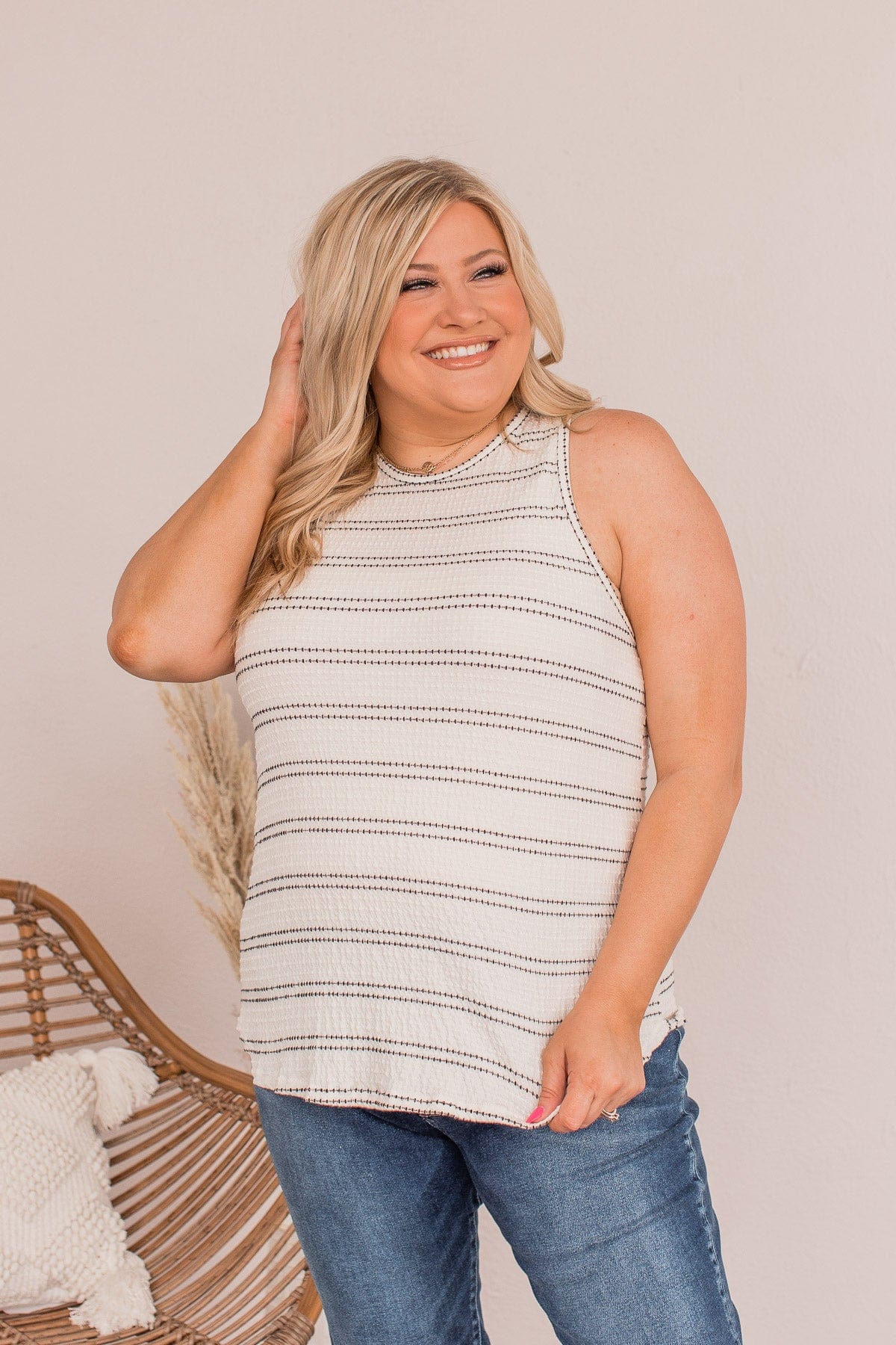Giving All Of Me Striped Tank- Off White - Image 5
