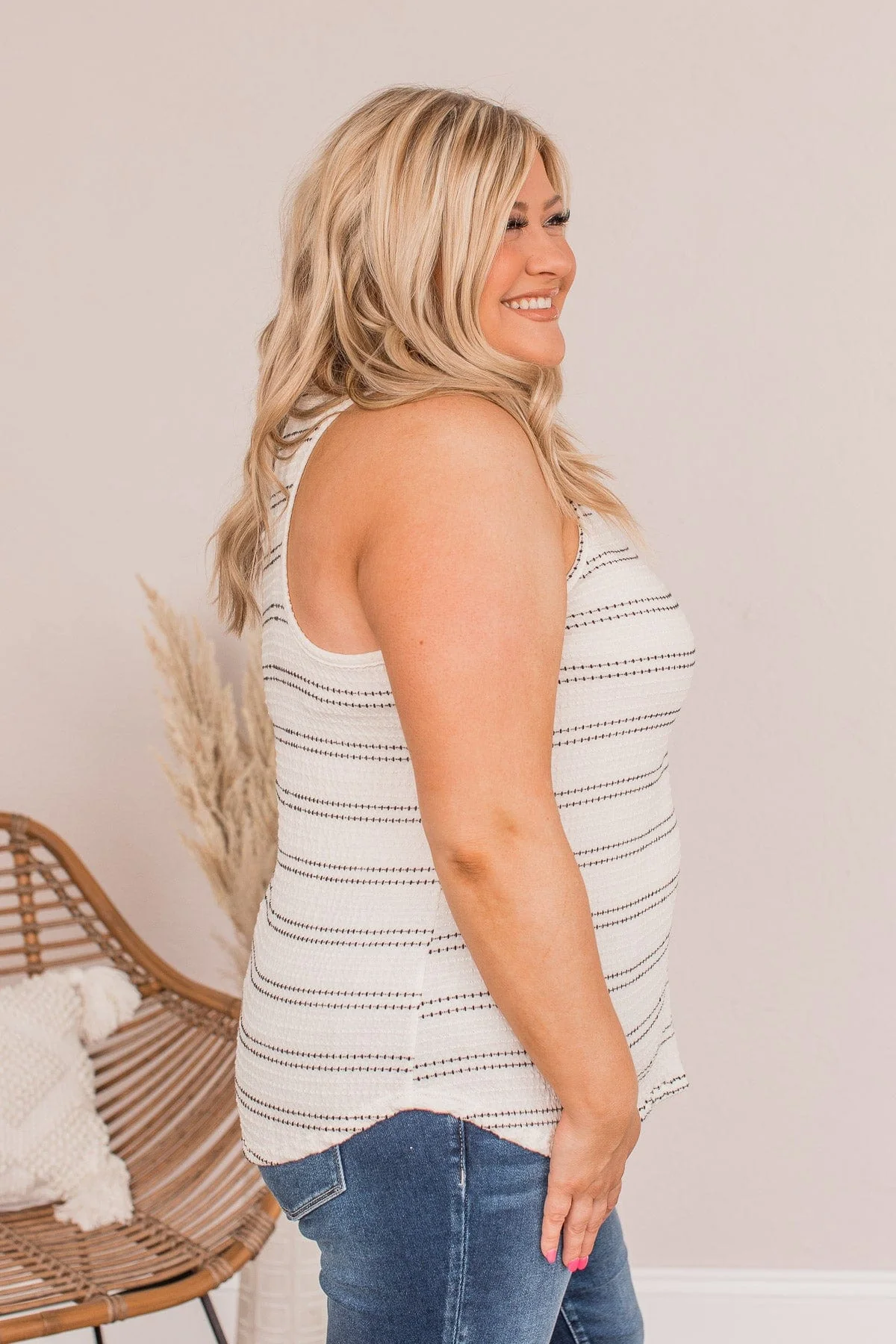 Giving All Of Me Striped Tank- Off White - Image 6