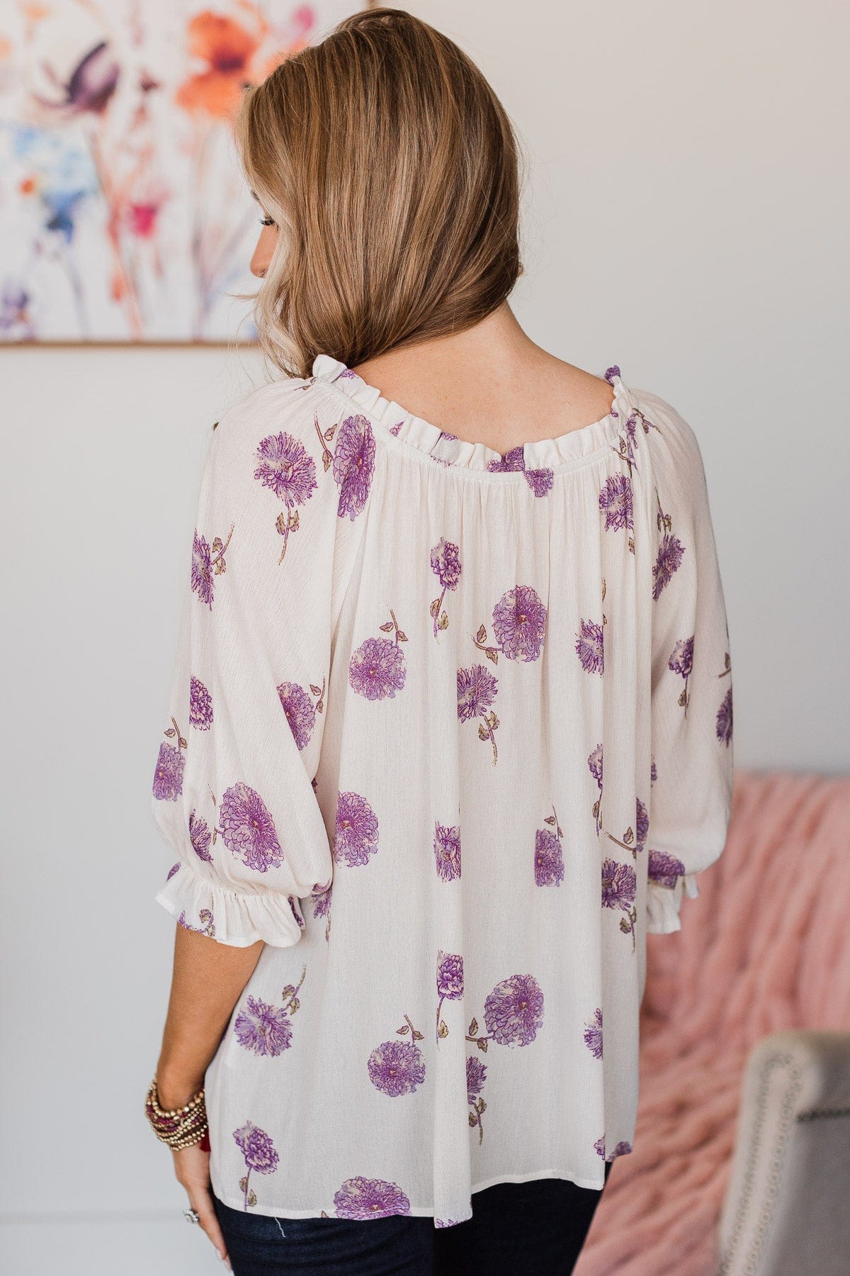 Giving Grace Floral Blouse- Ivory & Purple - Image 7