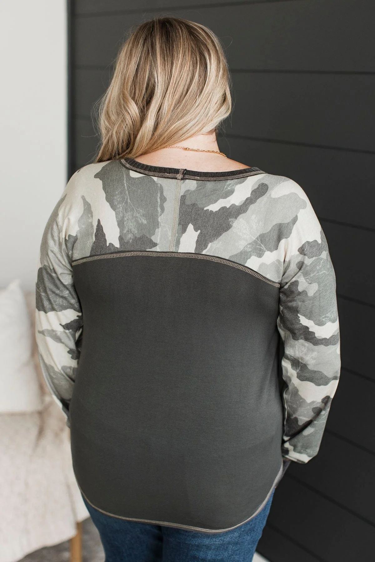 Giving It All Raglan Top- Dark Grey Camo - Image 8