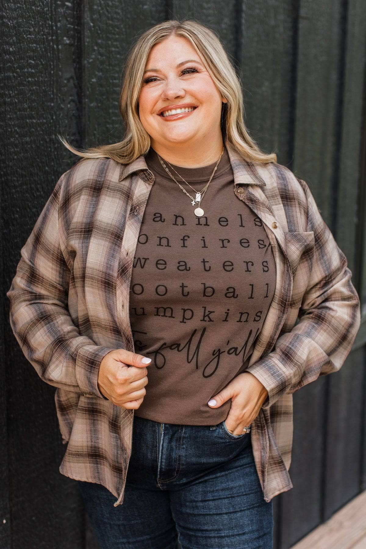 Giving You Praise Plaid Button Top- Brown
