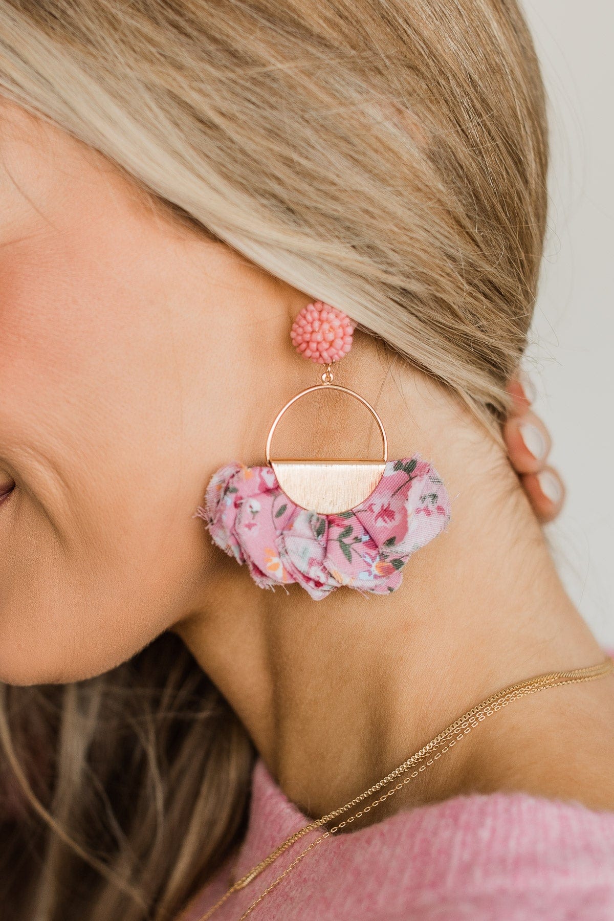 Giving Your All Floral Earrings- Gold & Pink - Image 2
