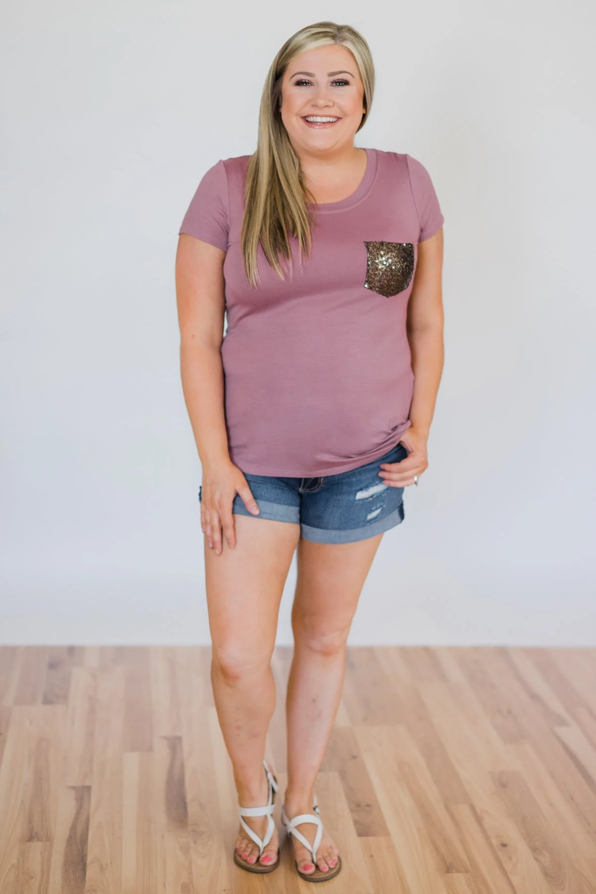 Glam Pocket Short Sleeve Top- Dusty Purple - Image 6