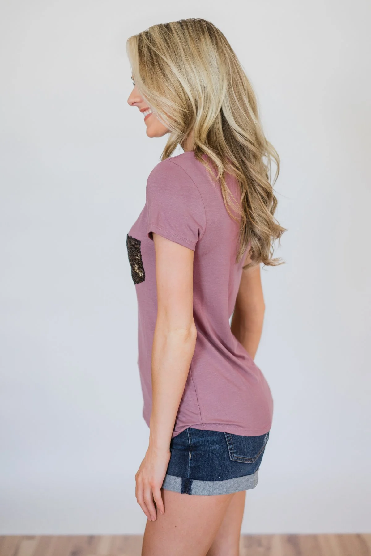 Glam Pocket Short Sleeve Top- Dusty Purple - Image 7