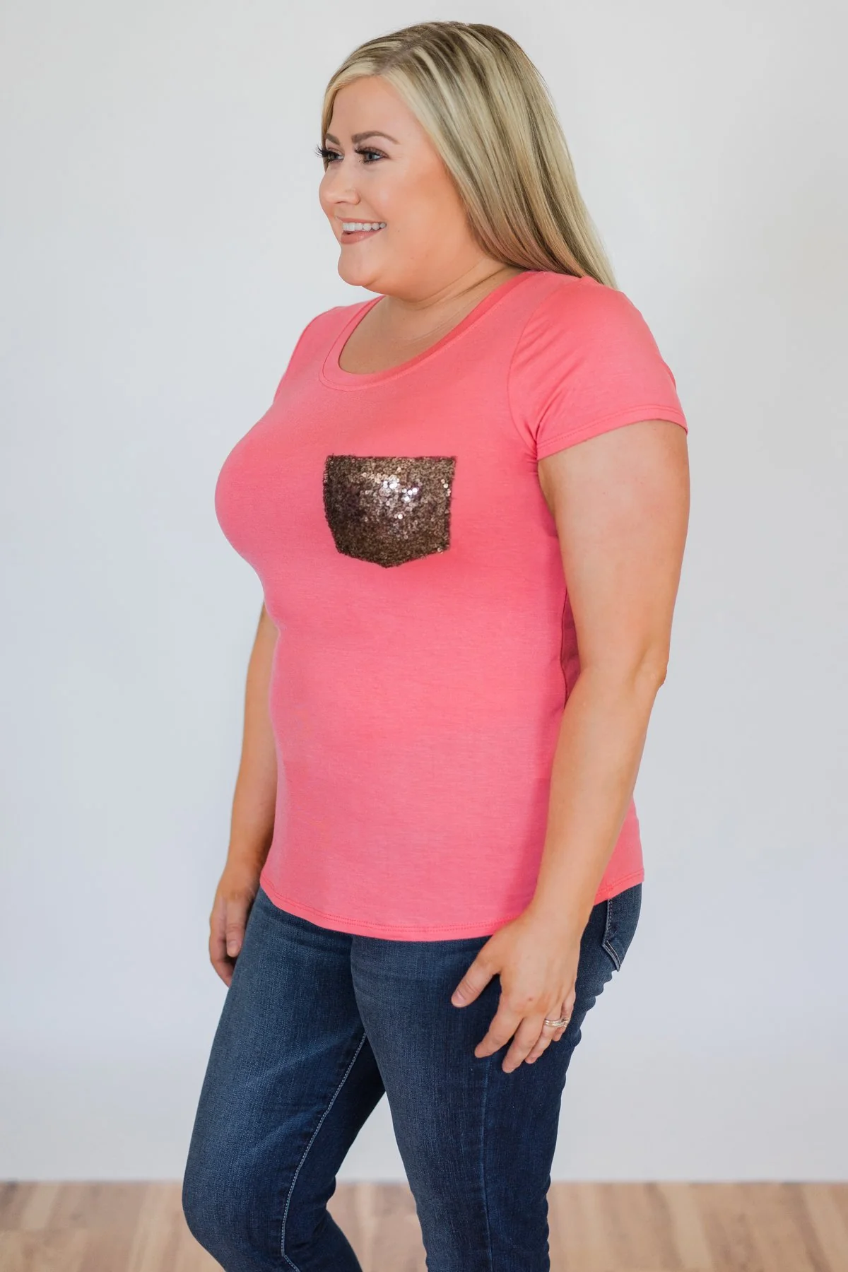 Glam Pocket Short Sleeve Top- Pink - Image 5