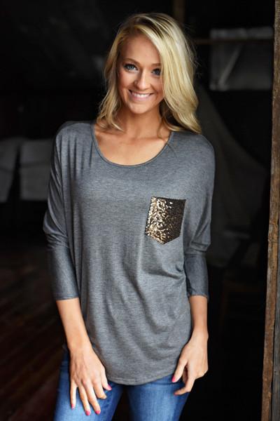 Glam Pocket Top - Charcoal - Image 3