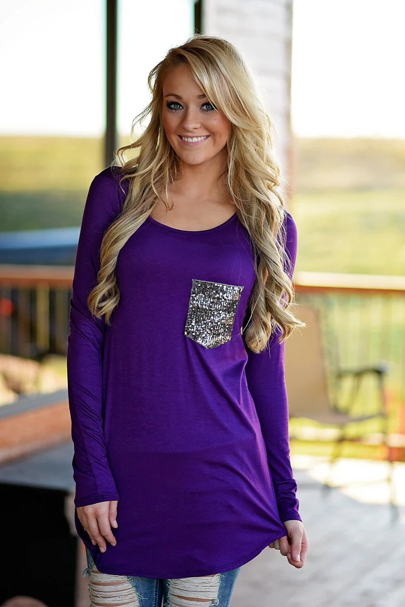 Sparkle Pocket Top - Purple - Image 3