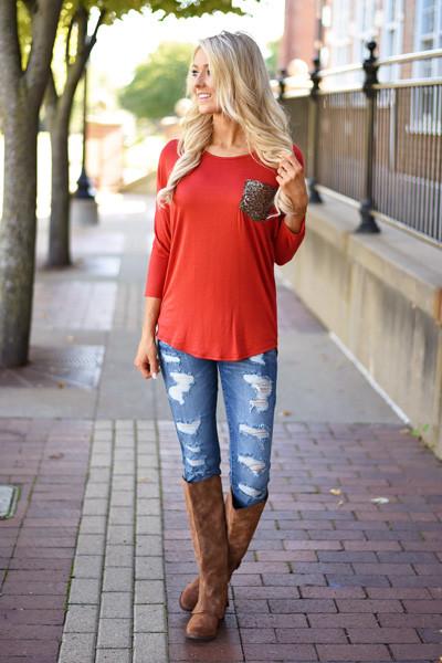 Glam Pocket Top - Rust - Image 3