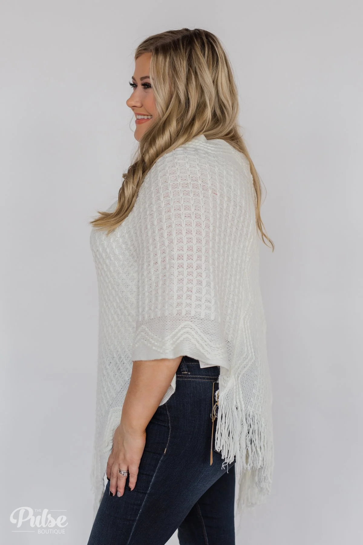 Gliding In Style Knitted Poncho Top- Ivory - Image 10