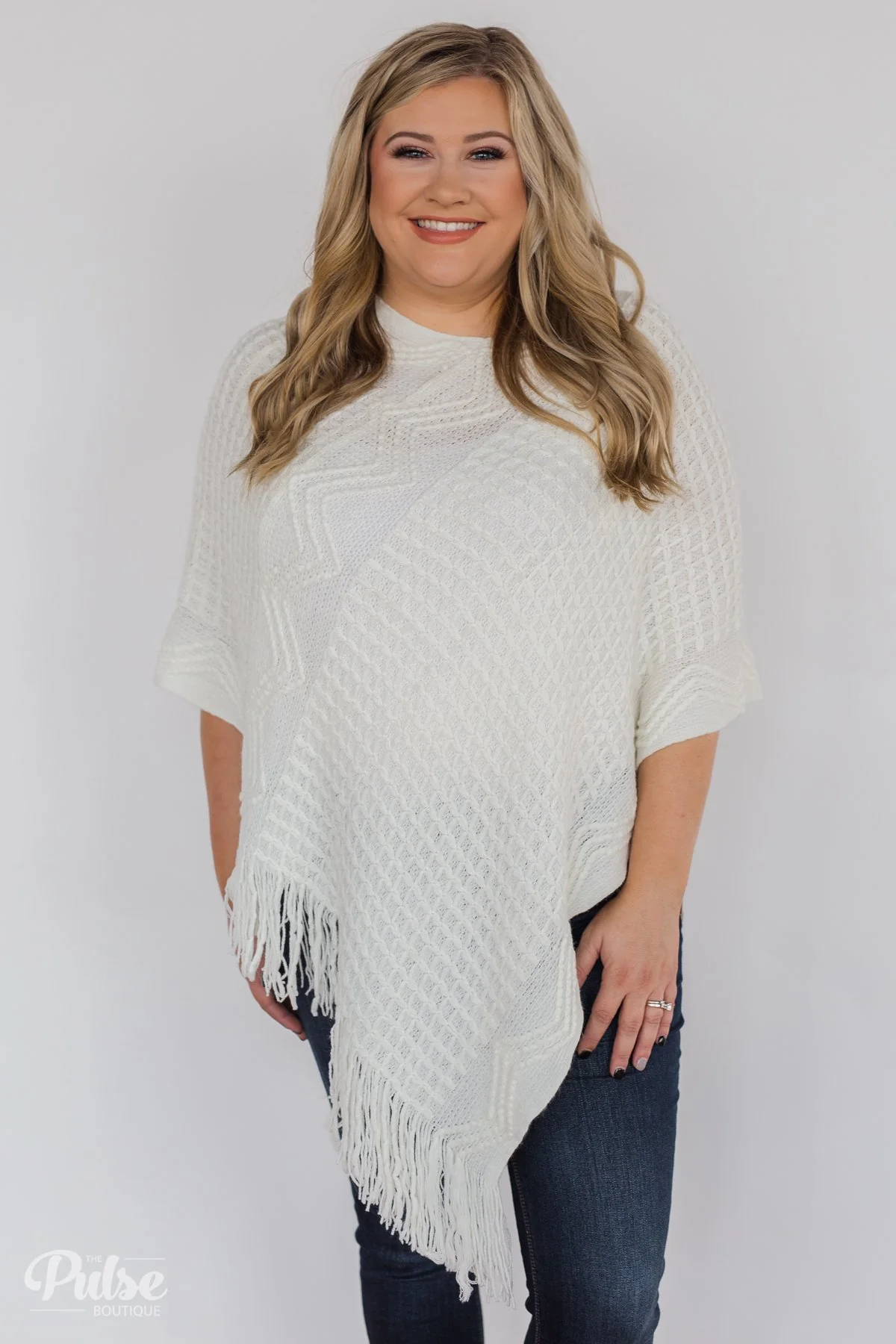 Gliding In Style Knitted Poncho Top- Ivory - Image 2