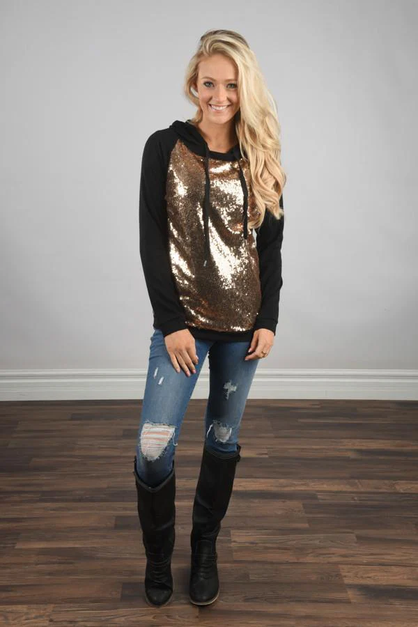 Glitter Hoodie ~ Black & Gold - Image 2