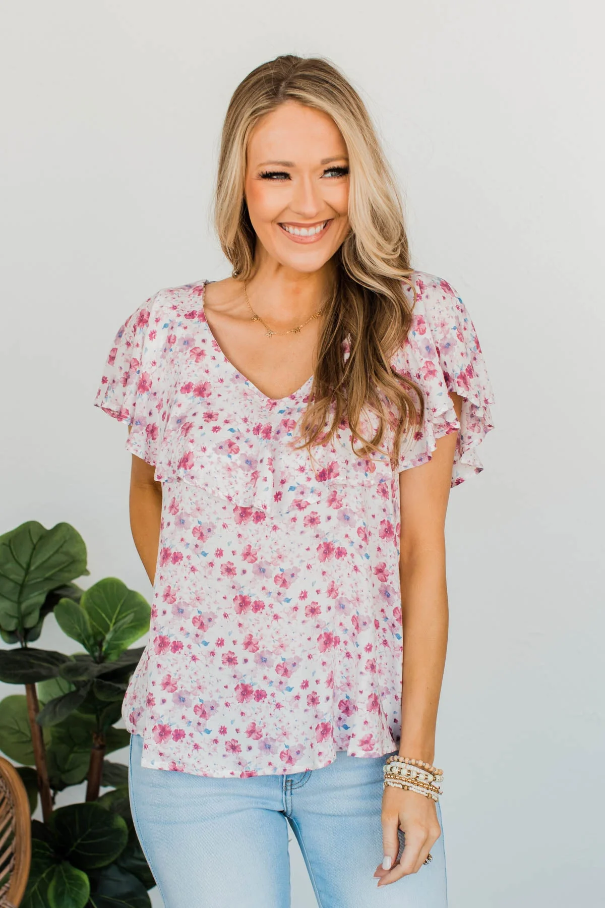 Glittering Petals Floral Blouse- Mauve & Lilac - Image 4