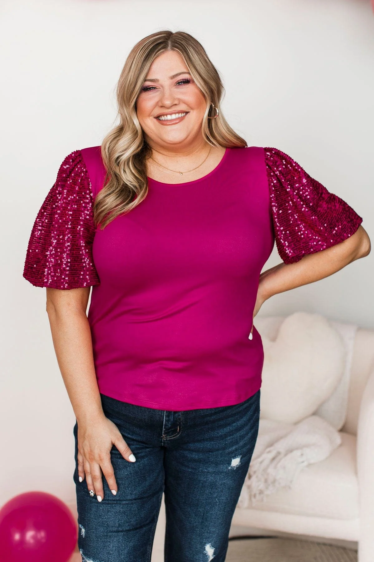 Glitz & Glamour Sequin Top- Magenta - Image 3