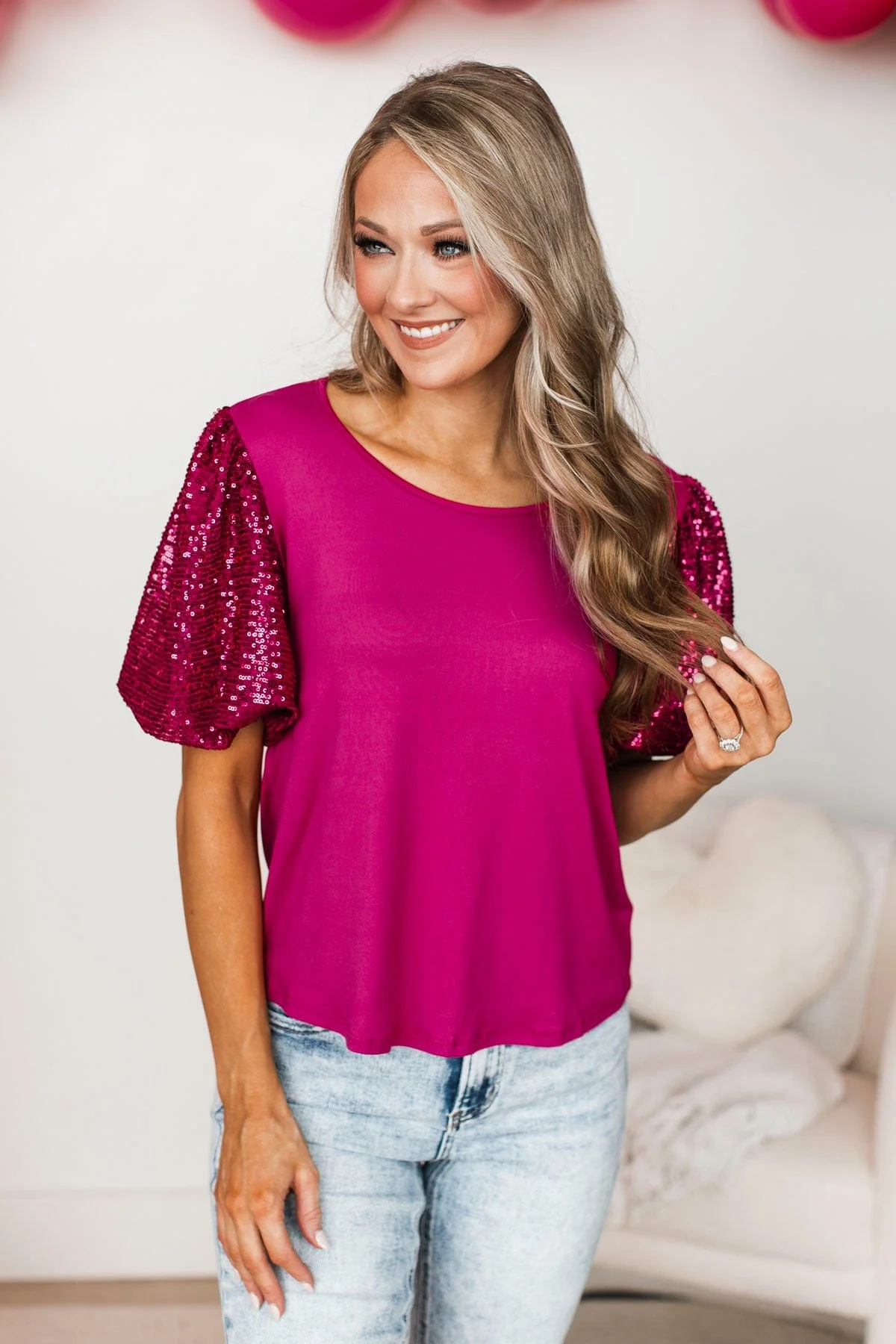 Glitz & Glamour Sequin Top- Magenta - Image 4