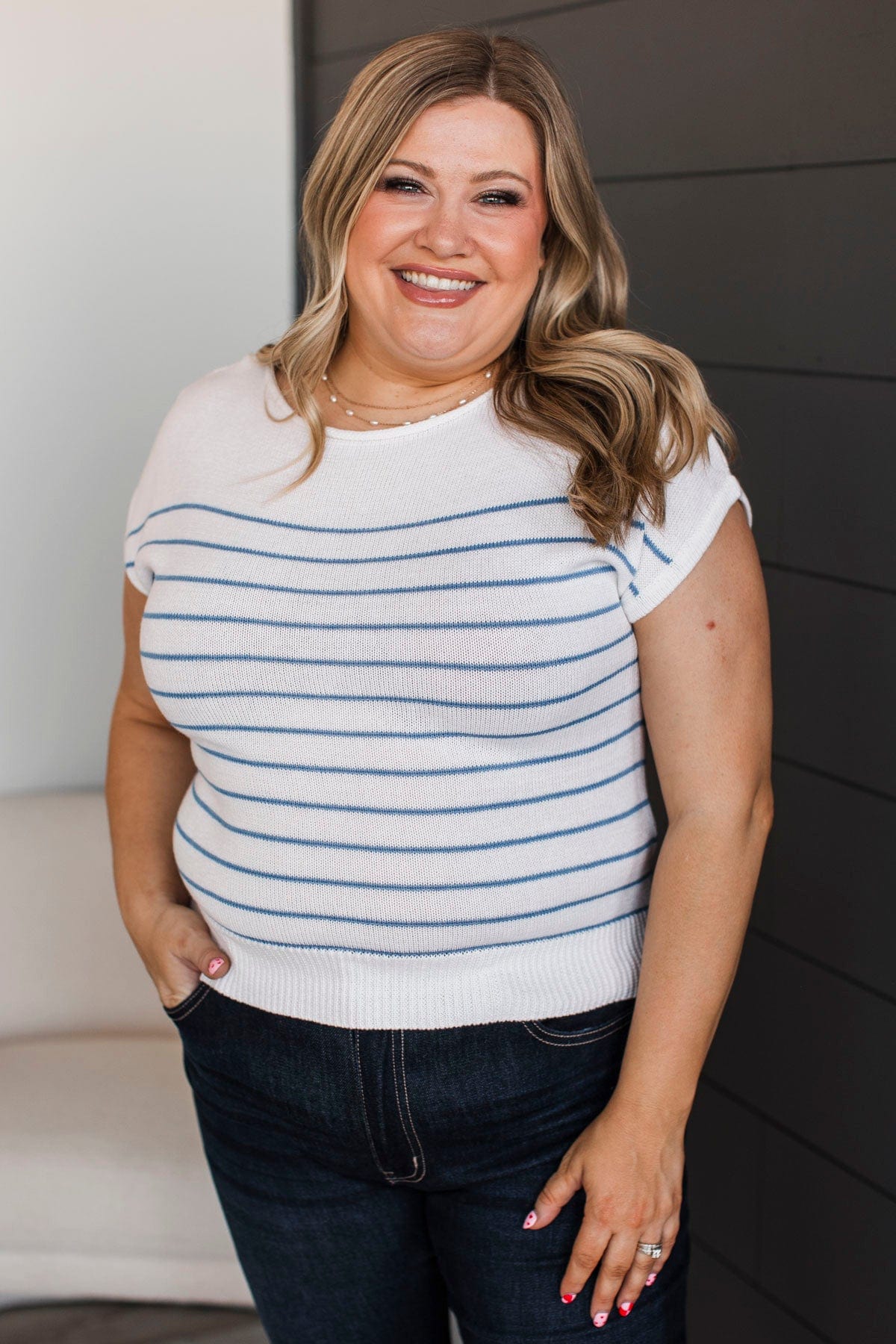 Glorious Moments Striped Knit Top- Ivory & Blue - Image 4