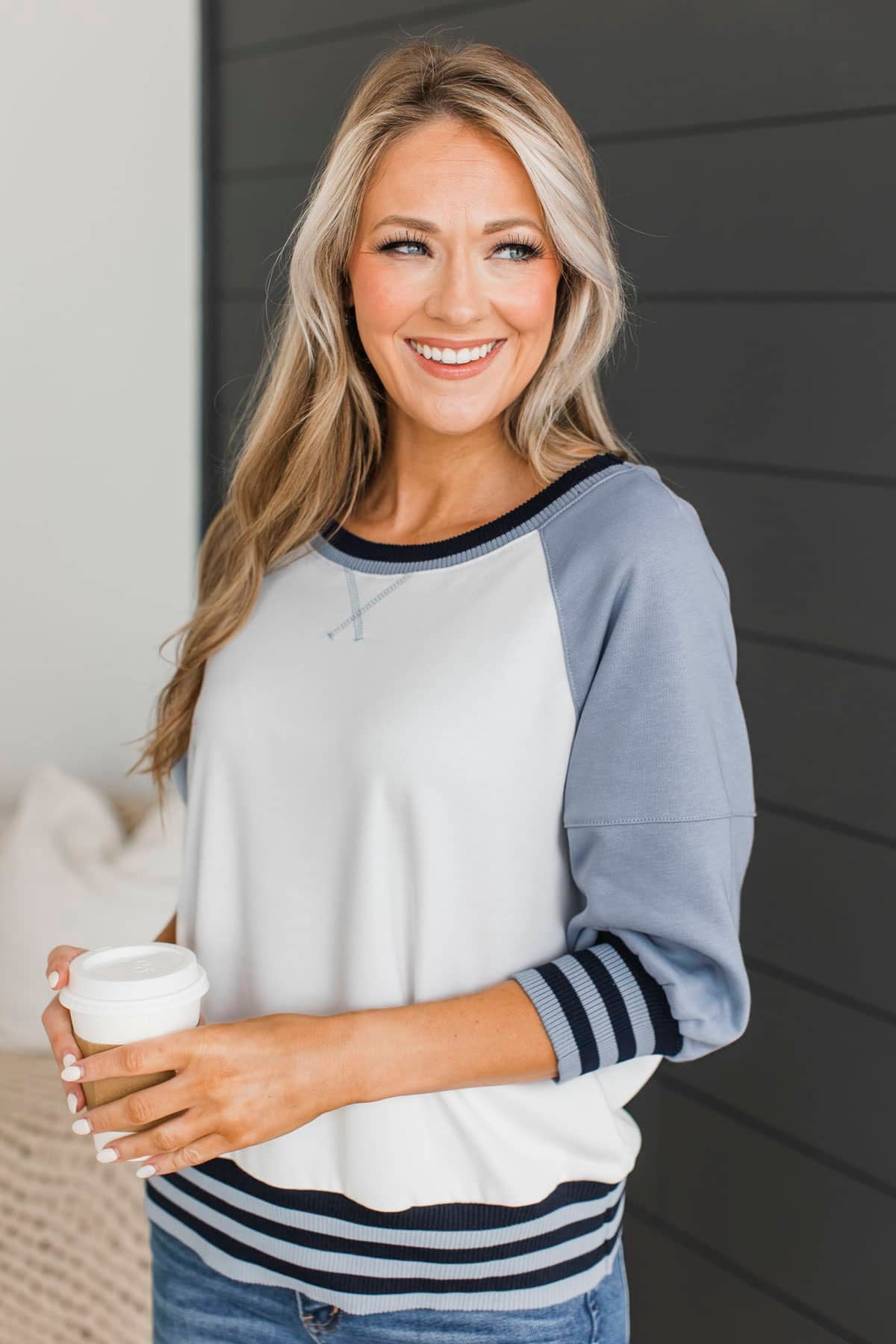Glow As We Walk Pullover Top- Chambray