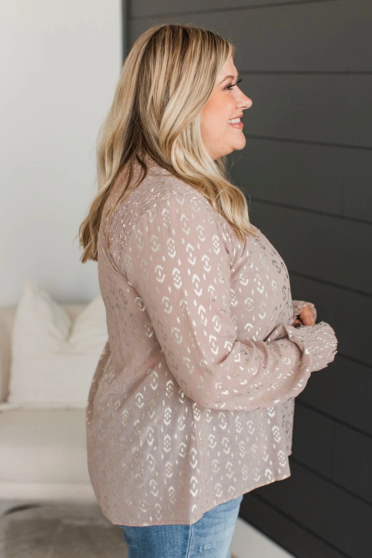 Glow With Confidence Printed Blouse- Dusty Blush - Image 5