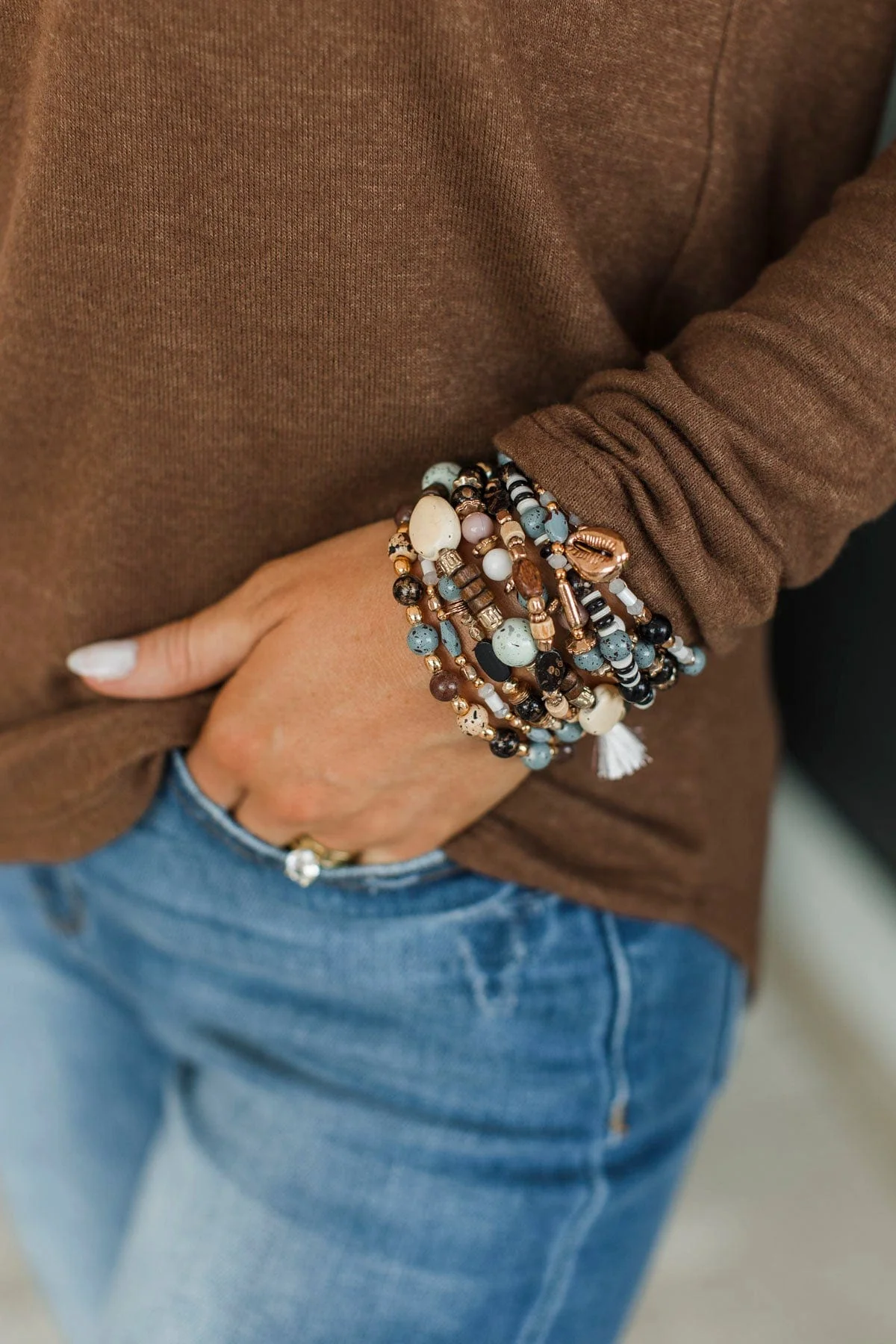 Go All In Stackable Bracelet Set- Brown & Stone - Image 2